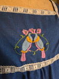Vintage 70s Royal Blue Long Sleeve Bird Embroidery Top