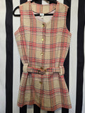 Vintage 60s Tan Red Pink and Purple Plaid Vest