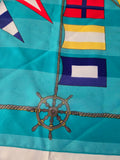 Vintage 80s Teal Boat Flags Nautical Square Scarf