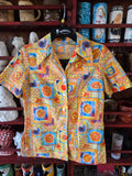 Vintage 70s Yellow and Orange Dragon Print Shirt