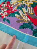 Vintage 70s Red Yellow Blue Purple Floral Silk Scarf
