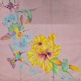 Vintage 90s Pink Humming Bird & Yellow Flower Scarf