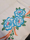 Vintage Cross Stitch Blue Floral Pillowcase