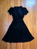 Vintage 30s Black Velvet Peter Pan Collar Dress