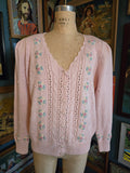 Vintage 80s pink flower knit cardigan sweater