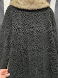 Vintage 1950s Black Persian Wool Coat with Mink Collar