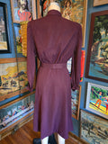 Vintage 40s burgundy work wear dress with belt