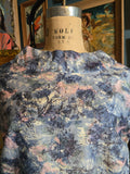 Vintage 60s Blue and Pink Tree Print Button up Blouse
