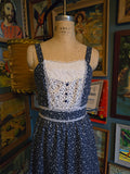 Vintage 70s Oops California blue and white prairie dress