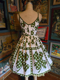 Vintage 50s green and white clover and ladybug dress