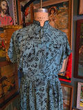 Vintage 40s blue and black paisley rayon dress