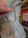 Vintage 40s blue floral and white lace cotton day dress
