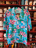 Vintage 80s Blue and Pink Orchid Hawaiian Shirt