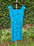 Vintage Blue linen dress with abstract flowers