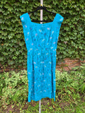 Vintage Blue linen dress with abstract flowers
