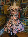 Vintage 80s Laura Ashley pink and black floral dress
