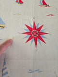 Vintage 50s white nautical sailboat print cotton scarf