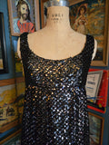 Vintage 60s Black Sequin Pat Sandler Cocktail Dress