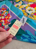 Vintage 70s Red Yellow Blue Purple Floral Silk Scarf