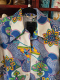 Vintage 60s Blue and White Ornate Pattern Shirt