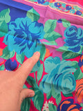 Vintage 80s Pink Purple Blue and Teal Rose Square Scarf