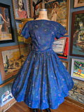 Vintage 50s royal Blue paisley fit and flare dress