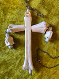 Unforgiven Animal Bone Cross Rosary Necklace
