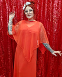 Vintage 70s Burnt Orange Chiffon Dress with Cape