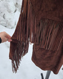Vintage 90s Dark Brown Suede Fringe Jacket