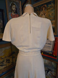 Vintage 50s white & gold embroidered wool dress