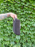 Vintage 40s Black Knit Handbag with Lucite Pull