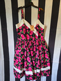 Gently Used Unique Vintage black and pink rose dress