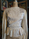 Vintage 80s Gunne Sax Ivory satin lace and ruffle top