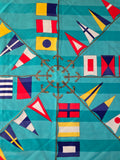 Vintage 80s Teal Boat Flags Nautical Square Scarf