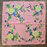 Vintage 60s Pink with Yellow Rose Print Square Scarf