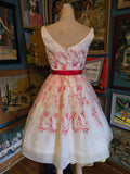Vintage 50s white and red embroidered party dress