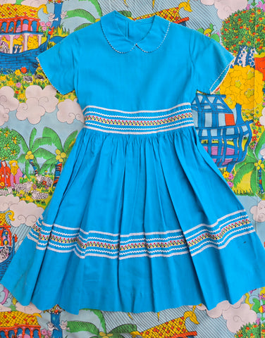 Vintage 1950's Teal Dress with Ric Rac