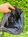 Vintage 40s Black Knit Handbag with Lucite Pull