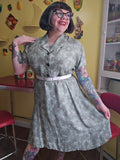 Vintage 40s Mint Metallic Floral Dress