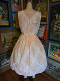 Vintage 50s Peach with White Lace Plaid Dress