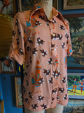 Vintage 70s Novelty print flapper mom & child blouse