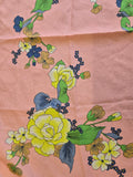 Vintage 60s Pink with Yellow Rose Print Square Scarf