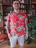 Vintage 80s Red Surf Board Hawaiian Shirt