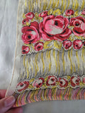 Vintage 50s Yellow and Pink Rose Print Silk Scarf