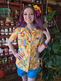 Vintage 70s Yellow and Orange Dragon Print Shirt
