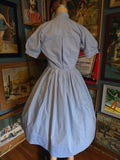 Vintage 50s Blue and white lace trim dress with bow