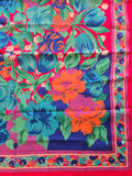 Vintage 80s Pink Purple Blue and Teal Rose Square Scarf