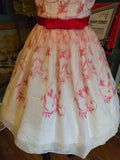 Vintage 50s white and red embroidered party dress