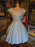 Vintage 60s Blue Dress Fit and Flare With Lace Collar