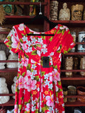 Vintage 60s Ui Maikai Red Tropical Maxi Dress